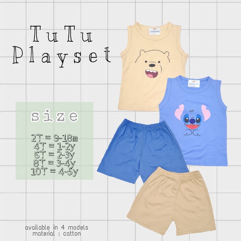 Kumagi - Tutu Playset Setelan anak unisex baju lengan buntung 0-6tahun / set baju bayi unisex  / Playset / Setelan Unisex / Setelan anak-anak murah