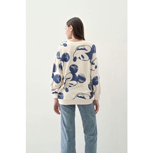 SWEATER WANITA TANGAN PANJANG MICKEY FULL PRINT BLUE - FREE MASK