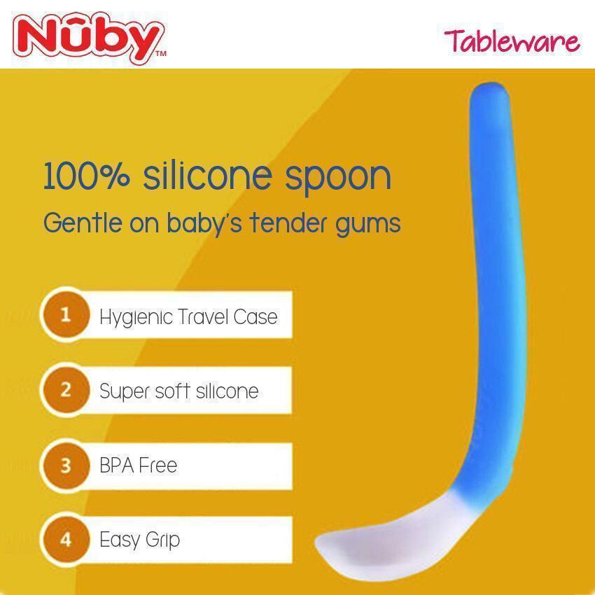 Nuby Garden Fresh Silicone Spoon with Case 4m+ (Tersedia varian warna)