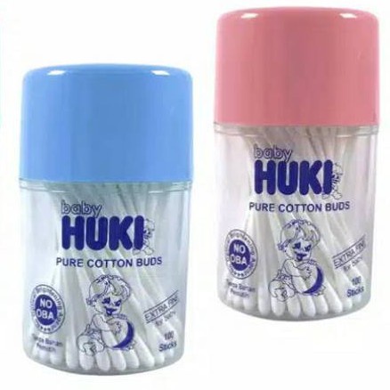 HUKI PURE CUTTON BUDS Pot Extra Fine Isi 100 Stick - Korek Kuping Bayi Lembut Anak Pembersih Telinga