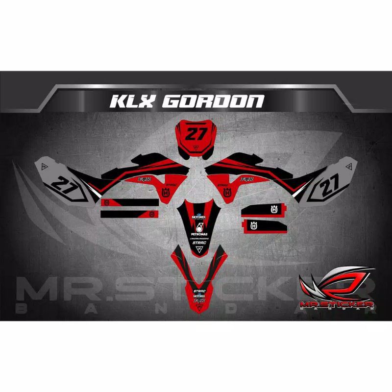 decal klx Gordon decal klx warna merah dekap klx Gordon warna merah abu hitam