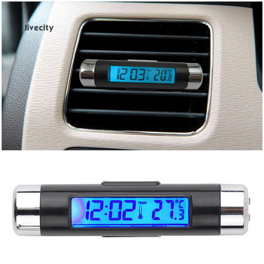 Livecity Clip-on LCD Car Thermometer Automotive Digital Clock Electronic Backlight Display 