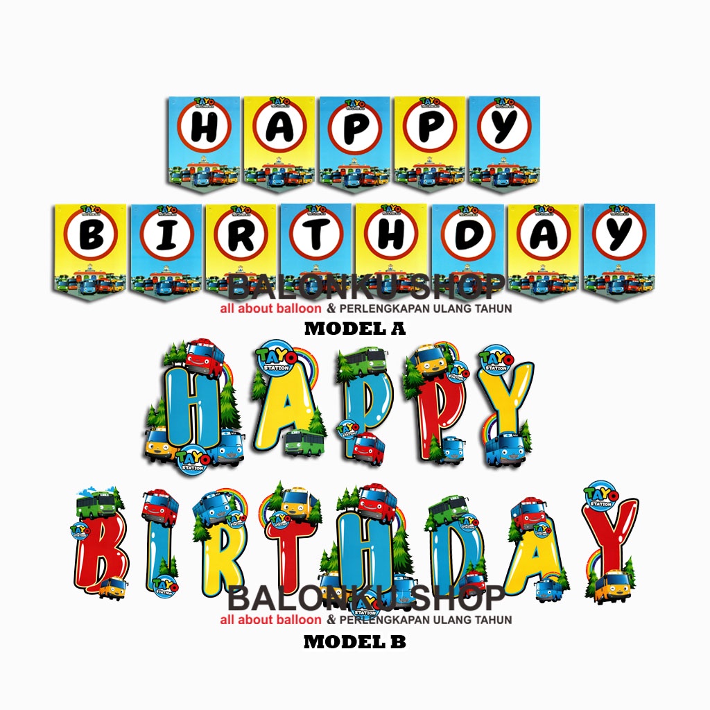 Banner Happy Birthday Tayo / Banner Flag Happy Birthday Tayo
