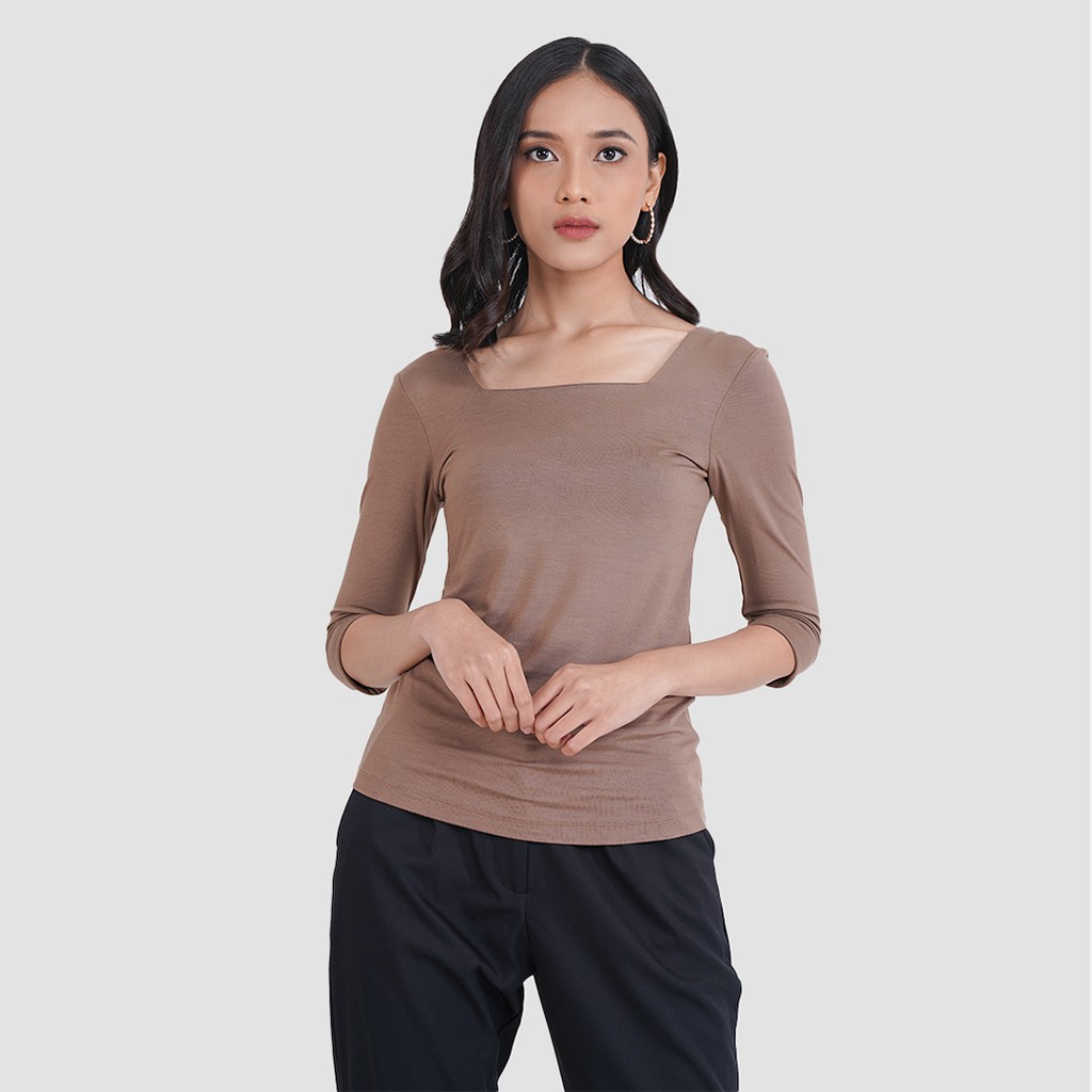 Mississippi Kaos Wanita U-neck Lengan 3/4 LIN000068M LIN000171M Coklat