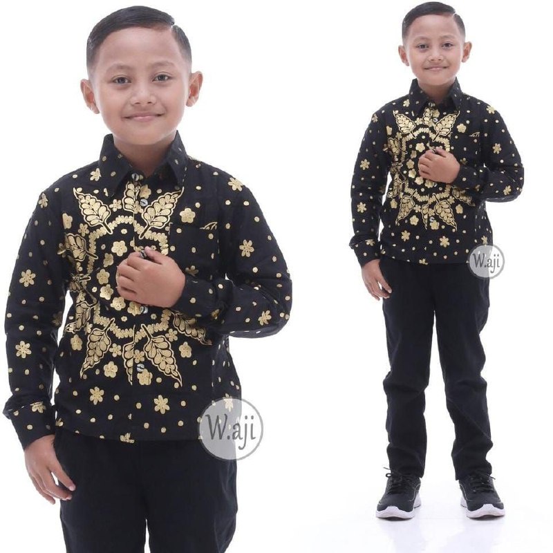 PROMO BATIK COUPLE KELUARGA SARIMBIT sania ruffle batik ori ndoro jowi motif MATAHARI PRADA HITAM-KEMEJA ANAK