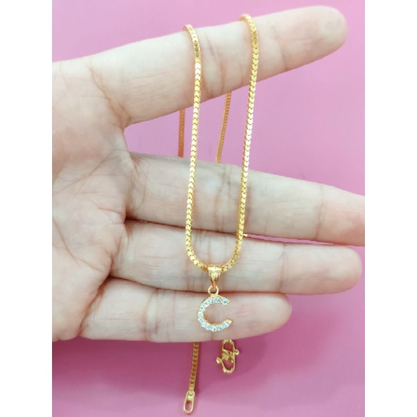 KALUNG MILANO DAN LIONTIN INISIAL C PERAK 925 LAPIS EMAS 24K