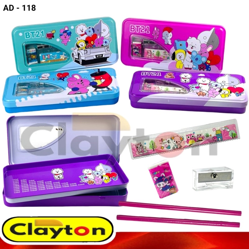

KOTAK PENSIL / TEMPAT PENSIL SET BTS BT21 / KOTAK PENSIL KALENG SET BT21 AD-118