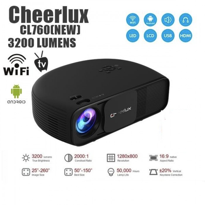 Original CHEERLUX CL760 Android WIFI Projector 3200 Lumens HD