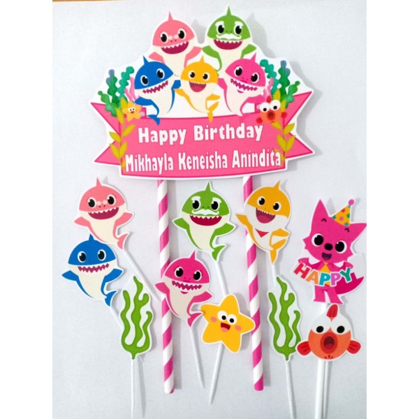 TOPPER CAKE BABY SHARK PINK BISA CUSTOM NAMA