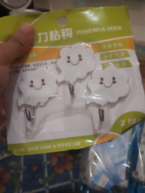 Nm158 Gantungan Handuk Baju Hook Tempel Dinding Dekorasi Awan Serbaguna Set 3in1