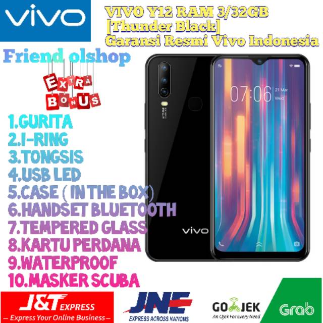 VIVO Y12 3/32GB [THUNDER BLACK] GARANSI RESMI VIVO INDONESIA