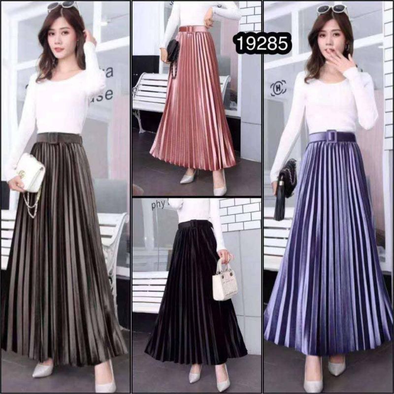 Rok plisket Velvet/bludru dengan tambahan belt yang bisa di lepas