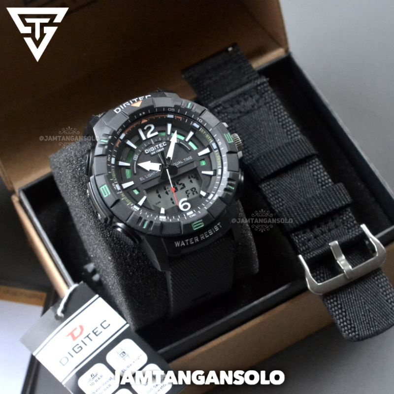 JAM TANGAN DIGITEC 2 STRAP ORIGINAL WATER RESIST 10BAR PRIA RUBBER KANVAS DUALTIME ANALOG DIGITAL AL