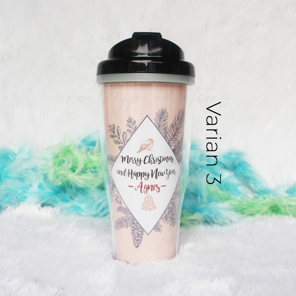 Tumbler Natal dan Tahun Baru Desain Pastel Custom Nama