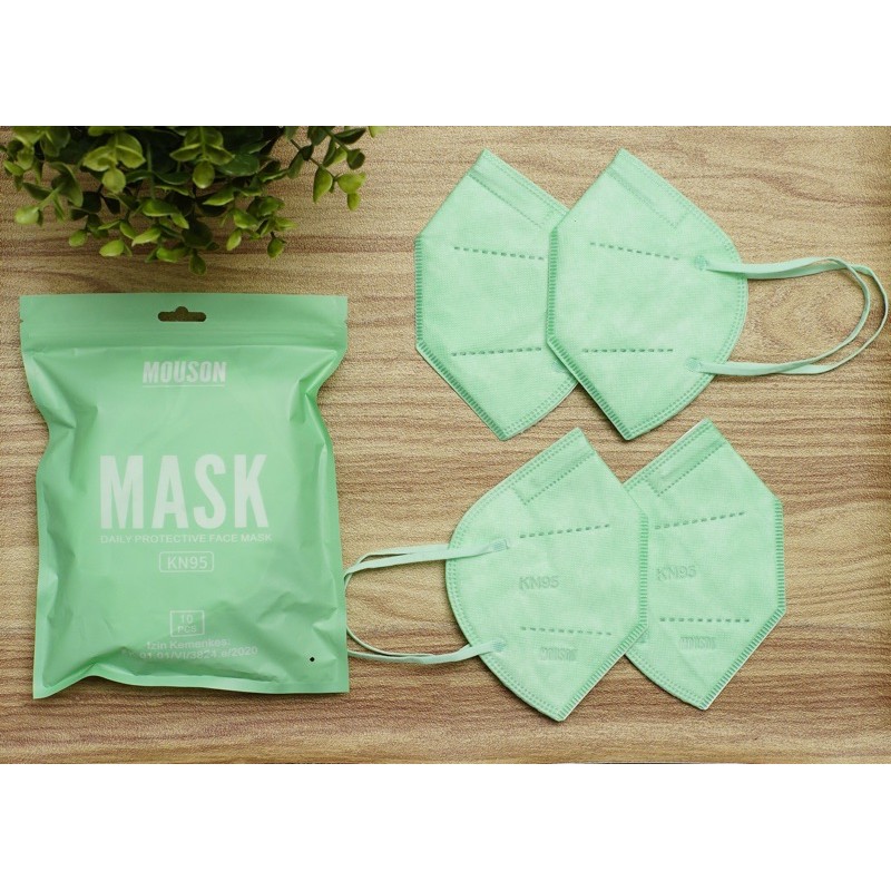 Masker KN95 Mouson Hijau Mint isi 10 pcs - Masker KN95 warna hijau mint