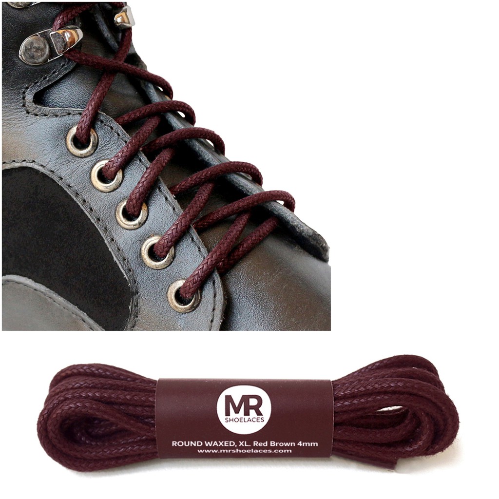 MR Shoelaces RB405 Red Brown (Coklat Kemerahan) Tali Sepatu Lilin Katun Bulat Round 4mm 70cm 80cm 90cm 100cm 120cm 150cm 180cm 200cm untuk Boots - Premium Shoelace