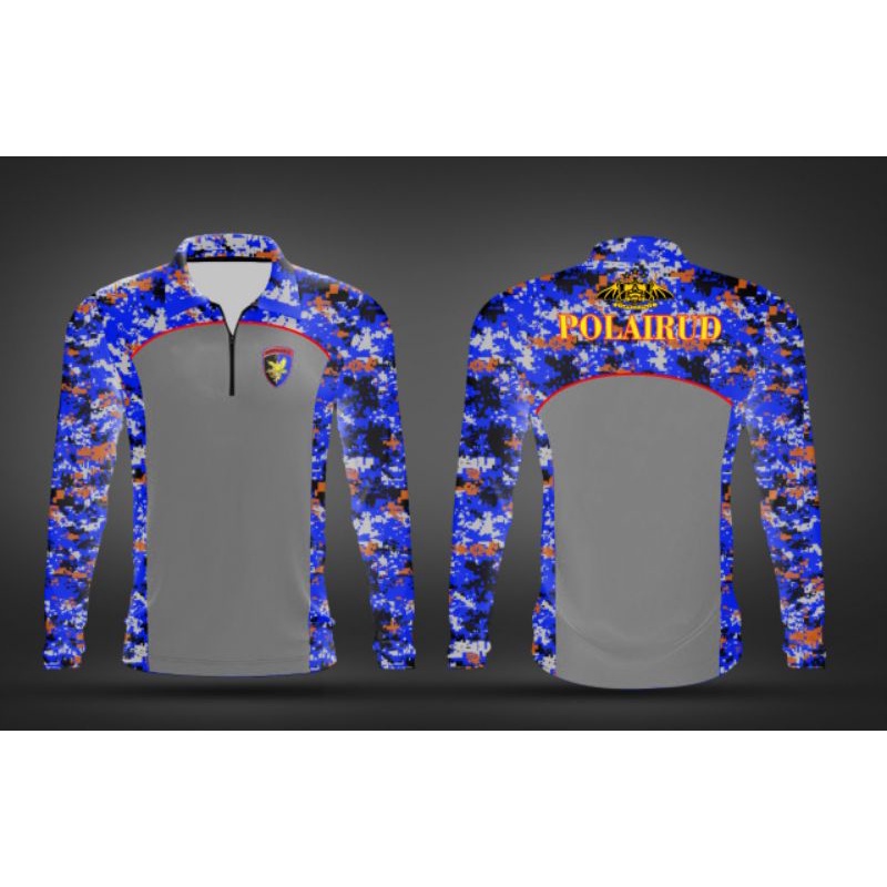 kaos kerah loreng kombinasi biru