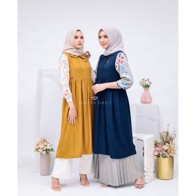 Tyana midi dress, Tunik Alfasa daily, tunik motif, tunik polos, MIDI dress Alfasa, long tunik, Alfas