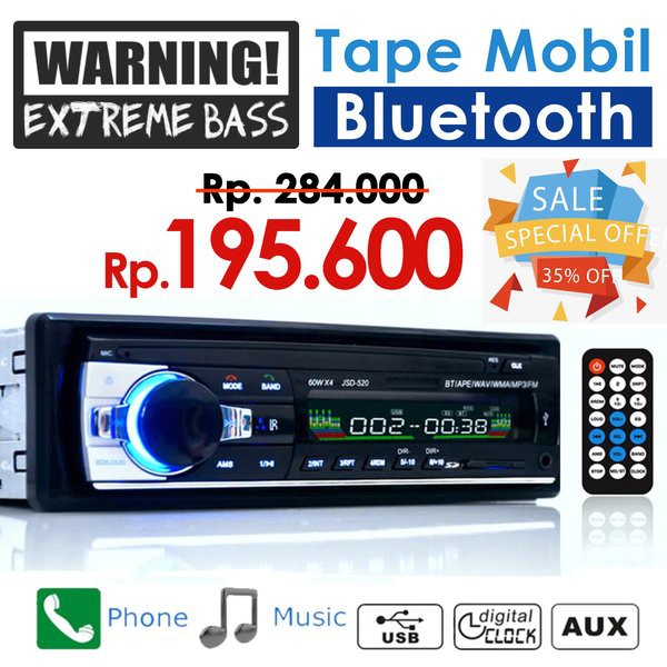 Audio Tape Mobil Bluetooth USB Fast Charging dan Fungsi Lainnya