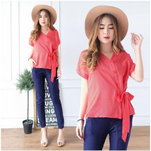 Atasan Kimono Polkadot / Blouse Kimono / Baju Wanita