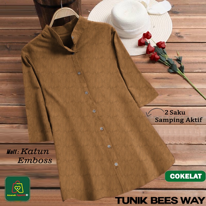 Baju Atasan Blouse TUNIK BEES WAY Bahan Emboss Premium Wanita Muslim Size XL-XXXL / 19444 19447 19450