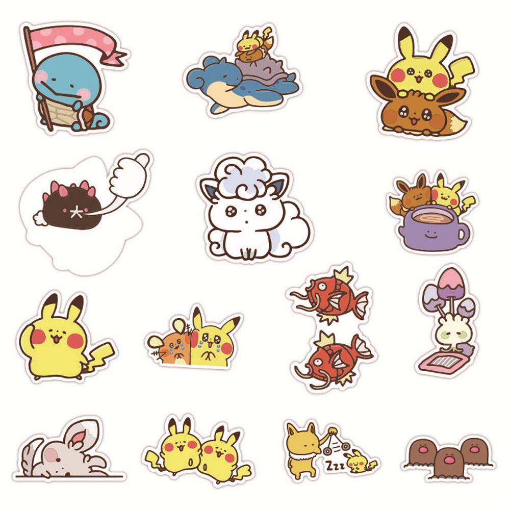 QUINTON 38pcs/set Pikachu Stickers Guitar Decoration Mobile Phone Sticker Graffiti Sticker Cute Waterproof Cartoon  Stickers Suitcase Decoration Anime Q Version Pokemon