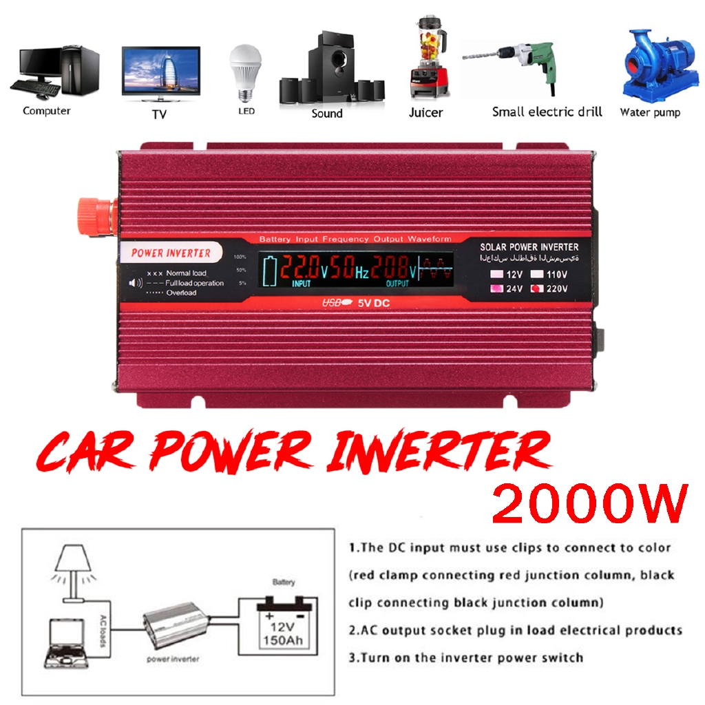 Power Inverter Charger Converter 12V-110V 4000W Truck//RV Car//Home for Electrinic