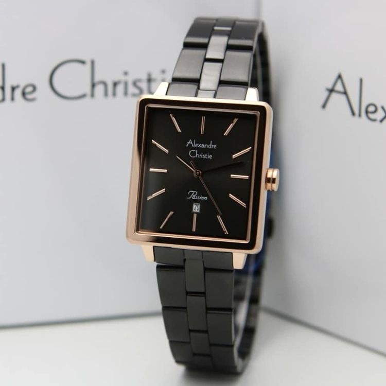 Alexandre Christie AC2895 Original Jam Tangan Wanita Stainless Black Rose Gold