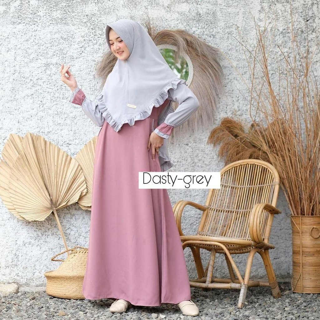 C.P - Gamis SHANUM Syari Set Syari Polos Bahan Moscrepe free Hijab