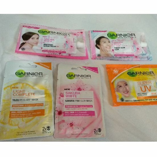 Garnier Sakura White Light Complete Super UV / Sakura White Pinkish Glow Foam / Pink Clay Mask