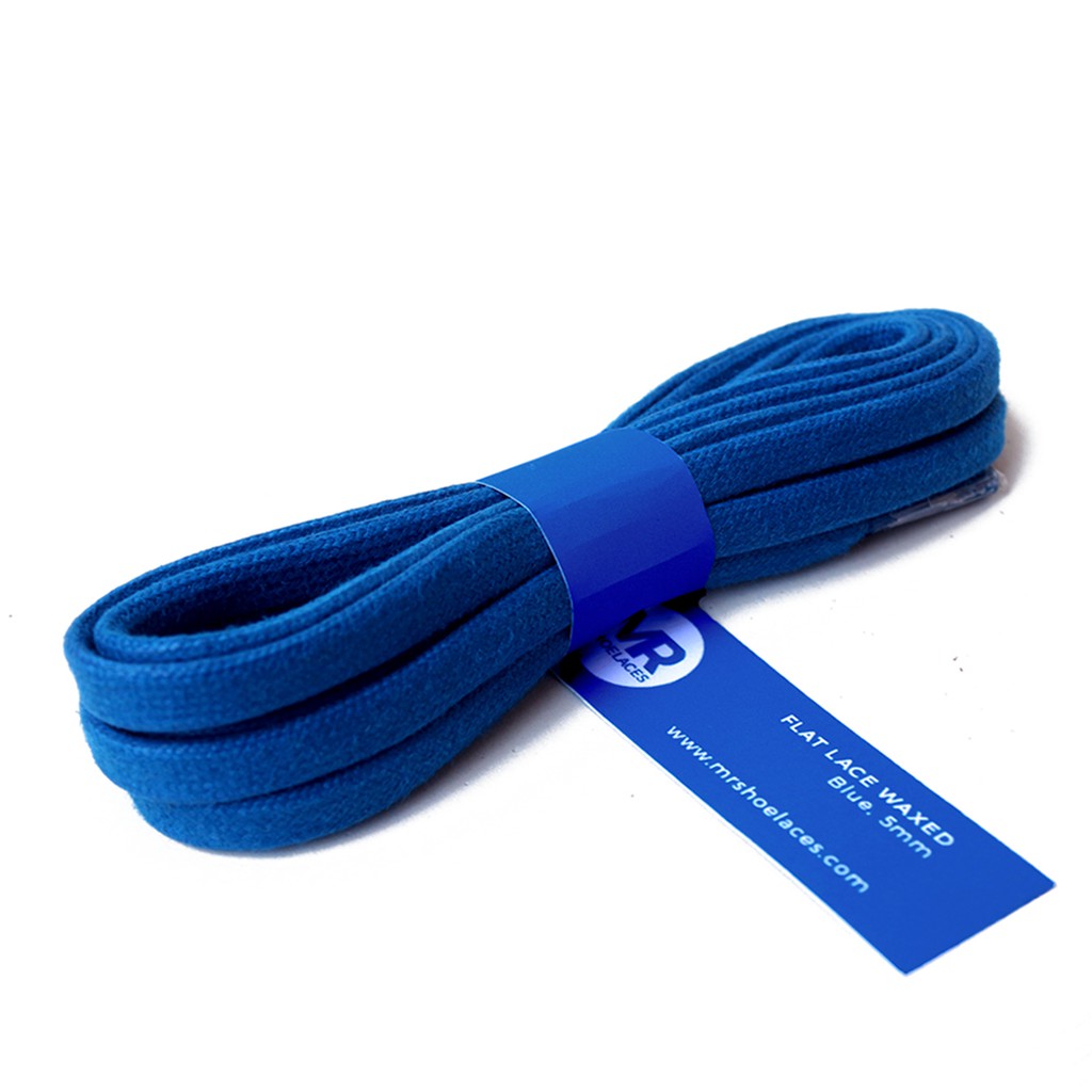 MR Shoelaces FL02 Blue (Biru) Tali Sepatu Lilin 5mm Gepeng Flat Pipih (Waxed Laces) 90cm 100cm 120cm 150cm 200cm - Premium Shoelace