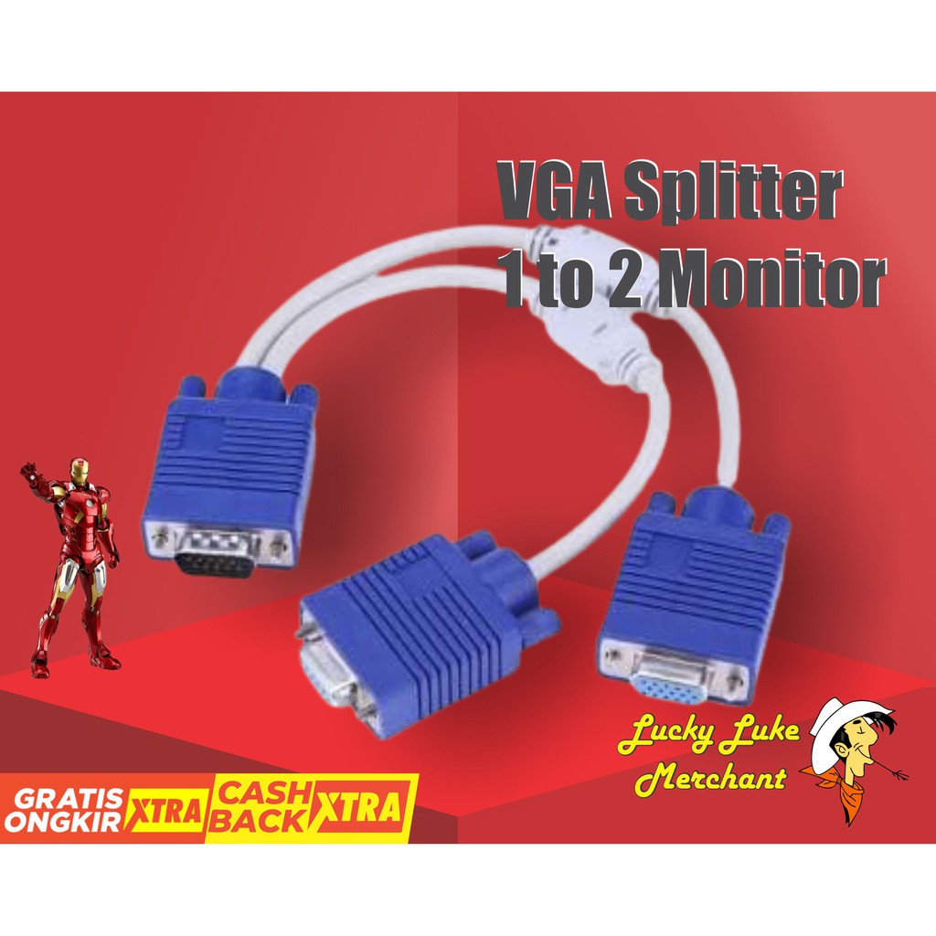 Jual VGA SPLITTER MALE DUAL OUTPUT UNTUK CLONING DISPLAY 2 VGA MONITOR