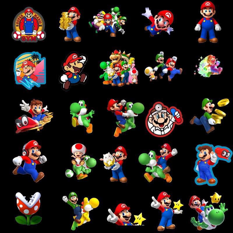 50 Super Mario Cartoon Stickers Toy Computer Mobile Phone Notebook Water Cup Helmet Luggage Personalized Graffiti Creative Waterproof Stickers