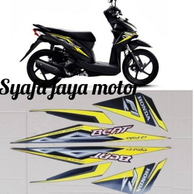STRIPING-STIKER COVER BODI HONDA BEAT FI CORAK HITAM KUNING