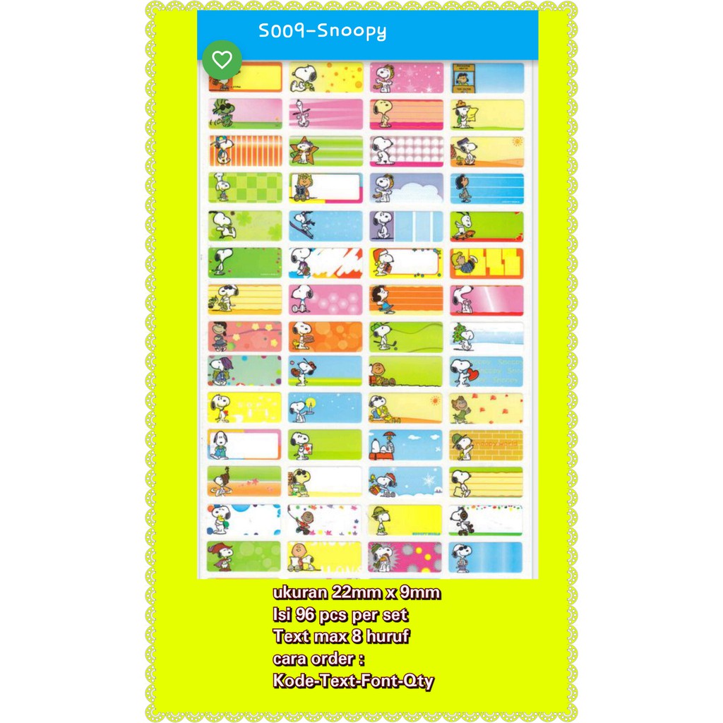 

Sticker Label Nama Waterproof Tahan Air SNOOPY