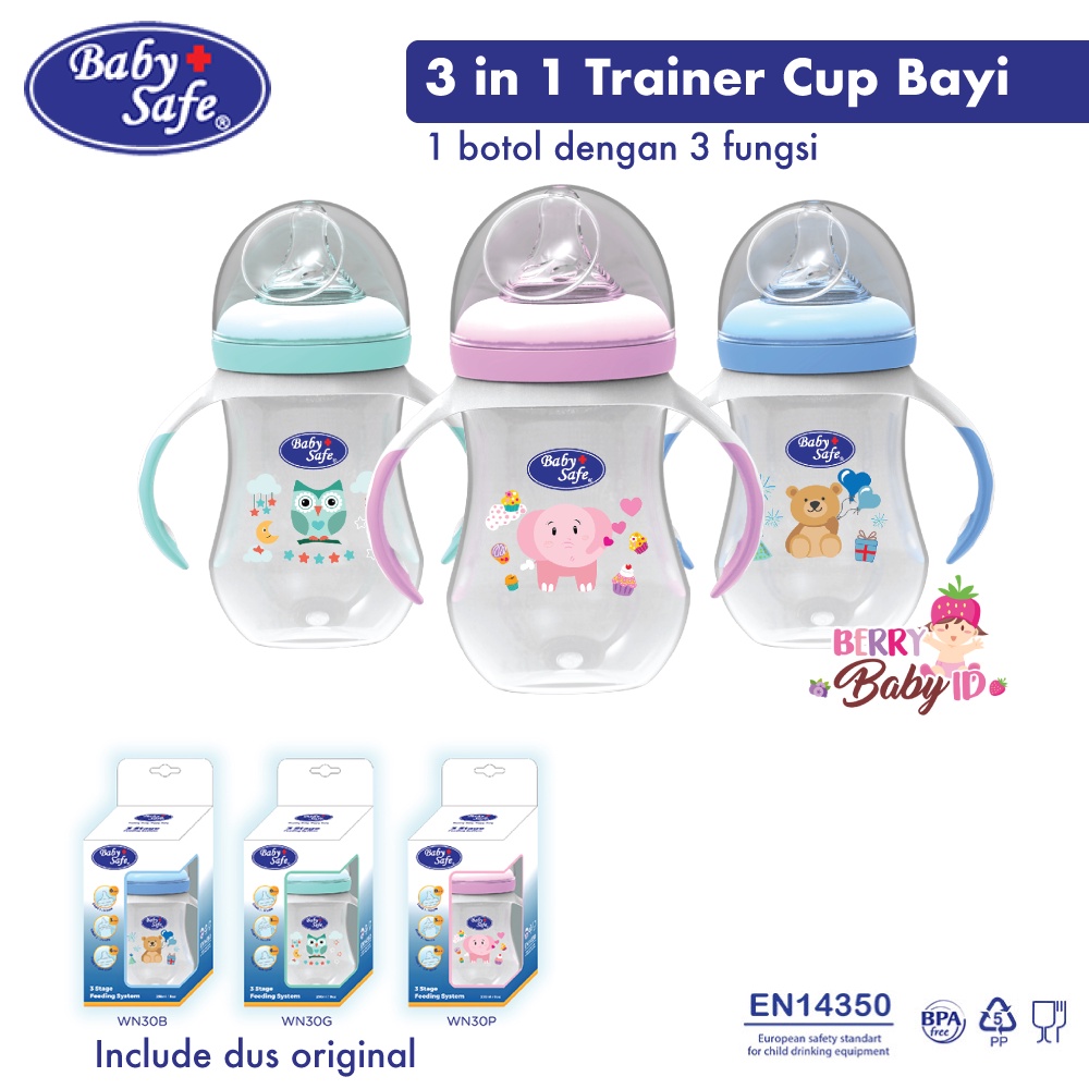 Baby Safe 3 Stage Feeding System WN30 Botol Susu Bayi Wide Neck 250ml Berry Mart