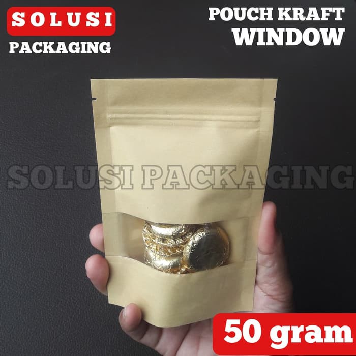 

KEMASAN KEMASAN KOPI KRAFT WINDOW 50GR/COFFEE BAG/STAND UP POUCH PLASTIK KLIP