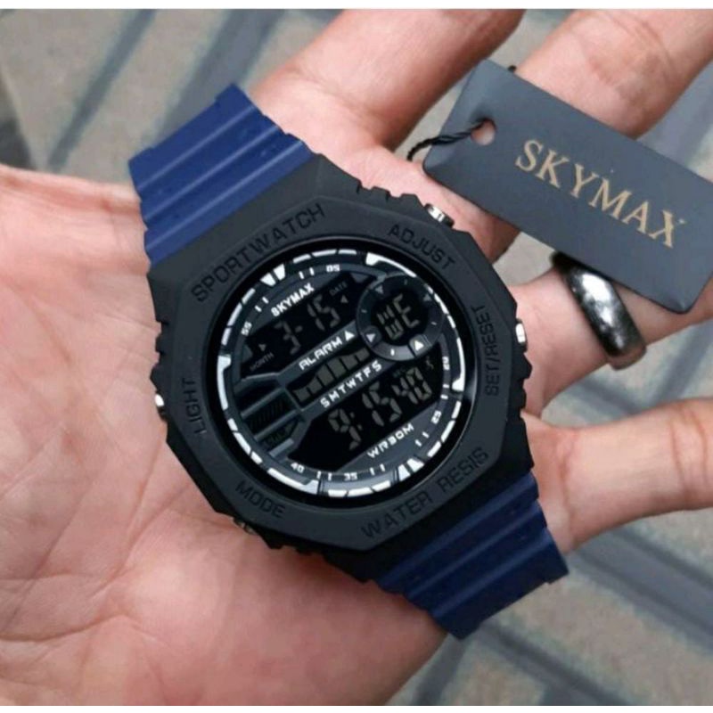 Jam Netizen Jam Tangan Skymax Jam Tangan Pria Tahan Air Menyelam Jam Tangan Couple Sepasang Free Baterai Box Analog Baterai Jam Tangan Waterproof-Segienam biru