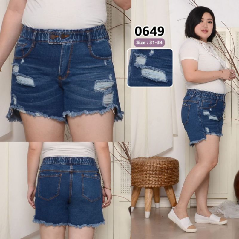 CELANA JEANS WANITA KOREA HOTPANTS JUMBO 2BUTTON RIPPED