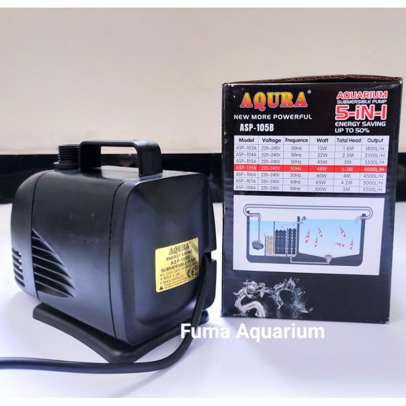 AQURA ASP-105B Pompa Air Aquarium Kolam Hidroponik power Head Submersible Pump Water Pump