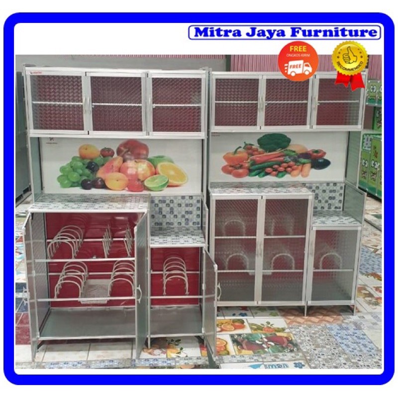 RAK PIRING 3P ALUMUNIUM/LEMARI PIRING KACA