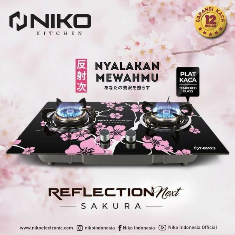 NIKO RG 20T , SAKURA   , Kompor Gas Kaca 2 Tungku