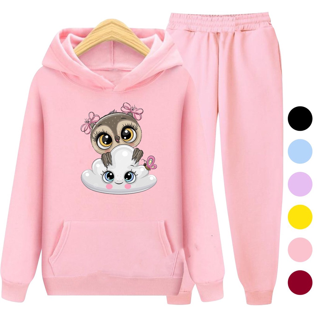 Setelan Sweater Anak + Celana OWL / Set Sweater Hoodie Anak Perempuan Usia 3-15 Tahun