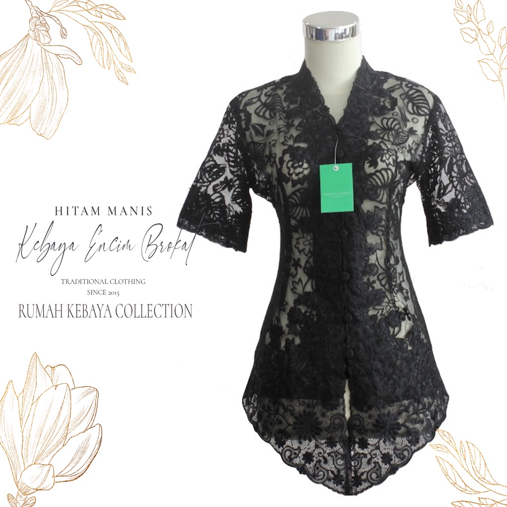Kebaya Encim Kartini Brokat Modern Hitam Manis Lengan Pendek