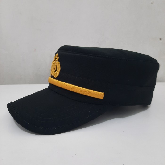 Topi Komando Pama Polri Hitam Logo Tribrata Twist Halus Premium