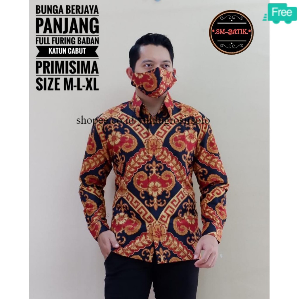 Kemeja Batik XXXL Pria Lengan Panjang Jumbo Big Size MOTIF BUNGA PERJAYA Premium SOLO S M L XL XXL