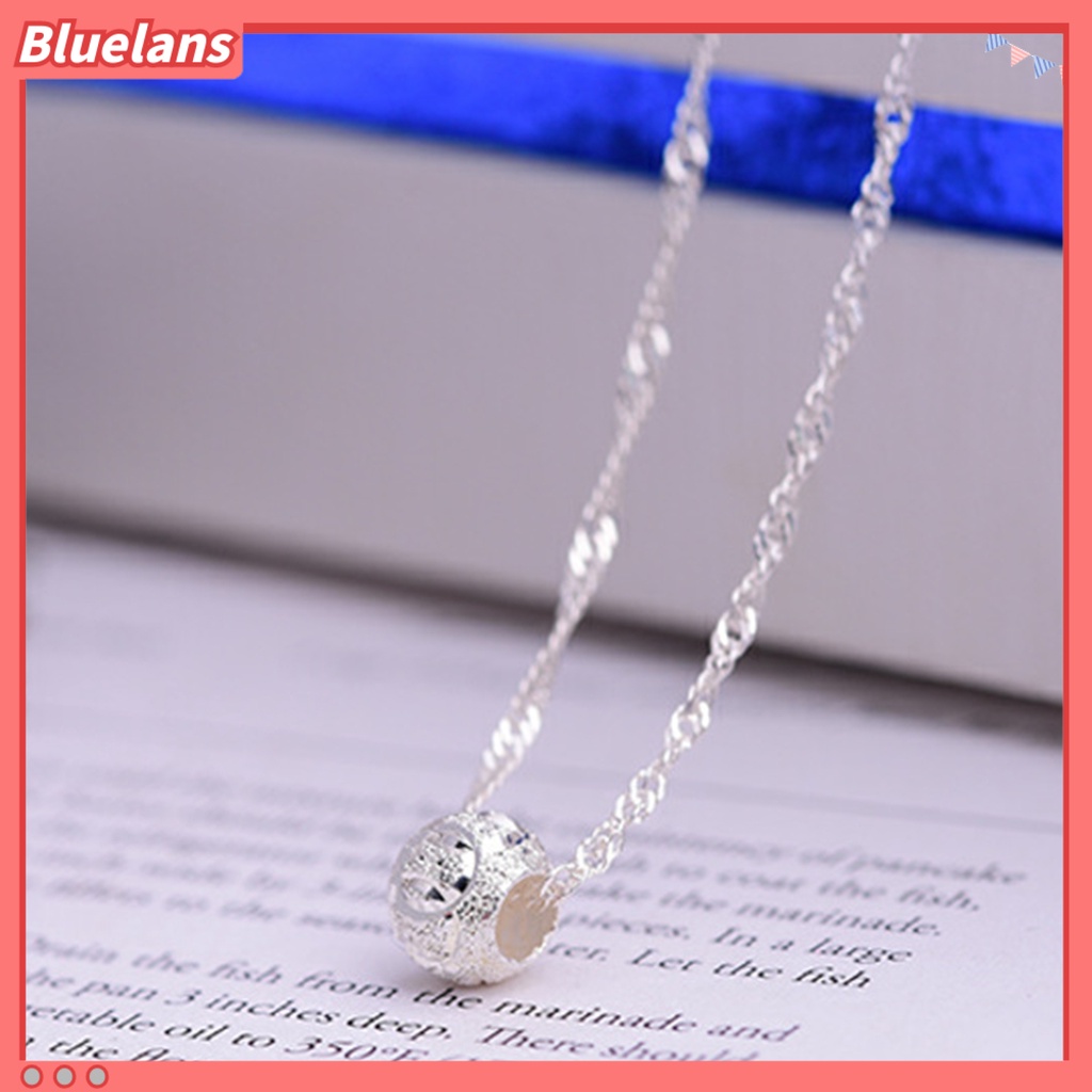 Bluelans Kalung Rantai Liontin Manik-Manik Gelombang Air Bahan Stainless Steel Warna Silver Untuk Wanita
