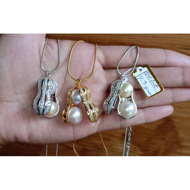 Kalung Kacang Mutiara Lombok / kalung rhodium / kalung mutiara asli
