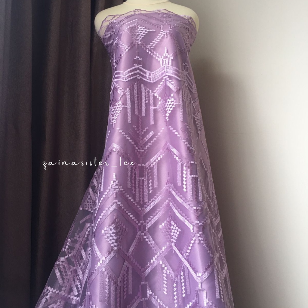 Bahan Kebaya Brokat Tile Bordir Premium Meteran Guerlain Series Warna Ungu Purple Lilac