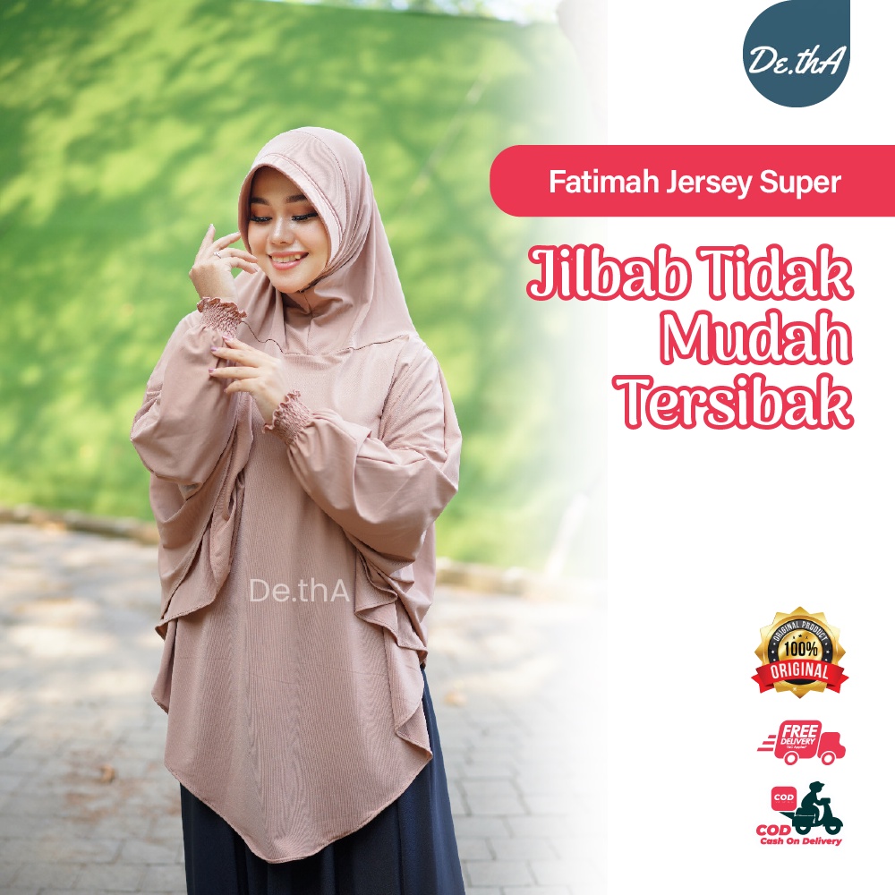 Kerudung Khimar Hijab Lengan Panjang Fatimah Pet Antem Bahan Jersey Super Premium By De.tha